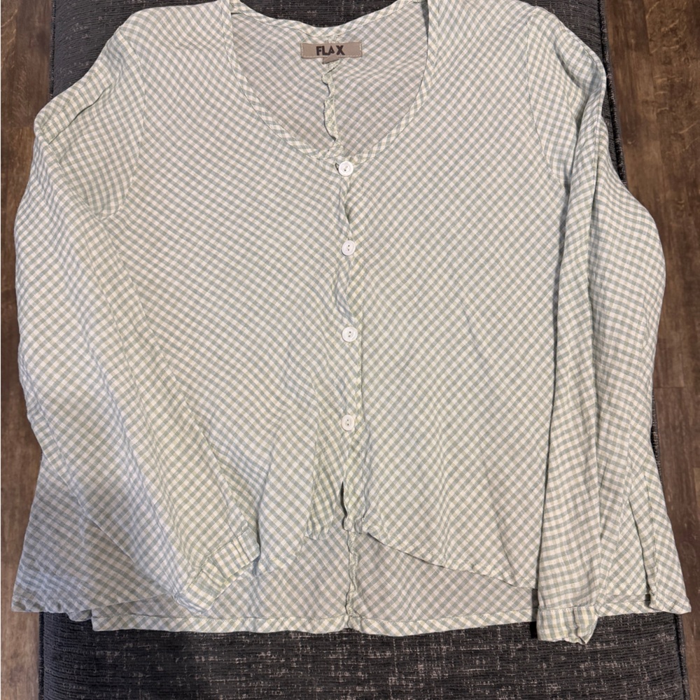 Flax Green and White Checkered Top